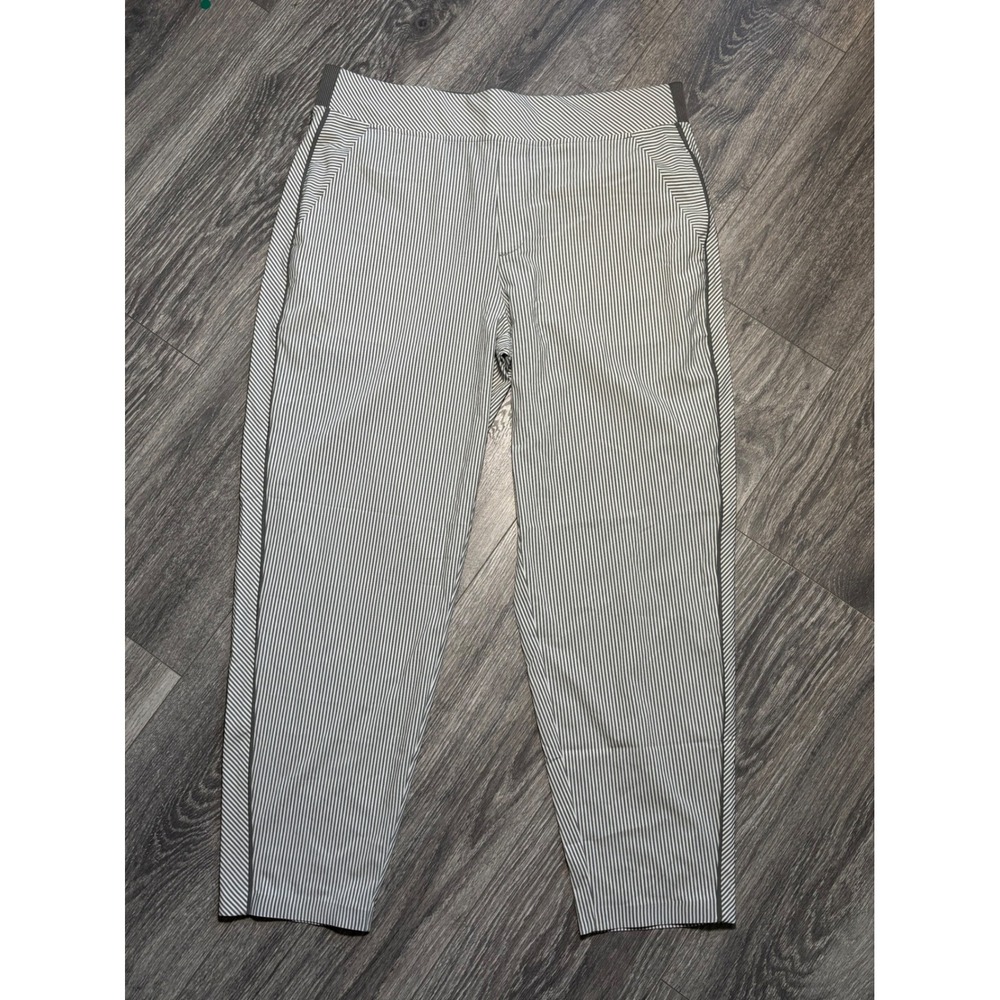 Athleta Brooklyn Textured Ankle Pant White Grey Stripe 12P Petite Pinstripe - Picture 4 of 13